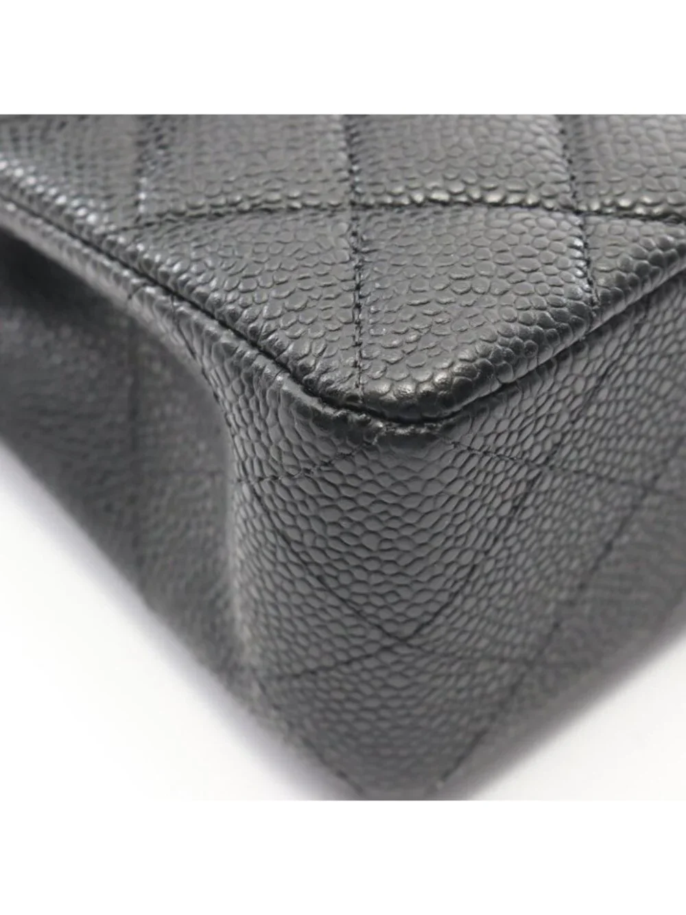 Chanel Shoulder Bag Quilted Double Flap Black Caviar Leather Chain
